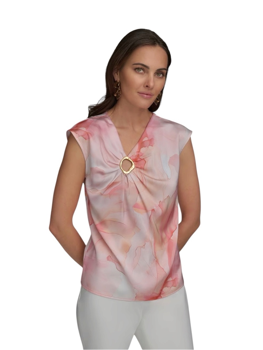 NWT Donna Karan Print Circle Hardware Top - Apricot Multi SZ Large